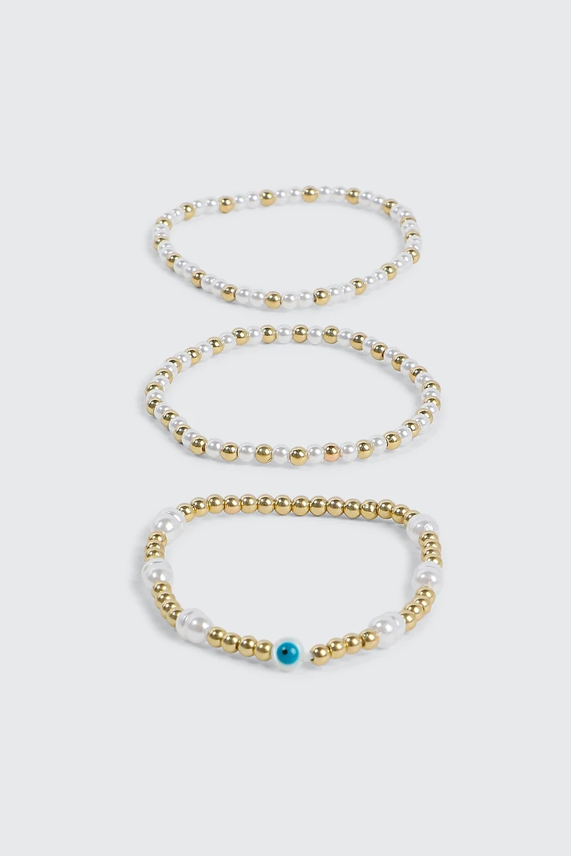 Lot de 3 bracelets en perles avec mauvais oeil