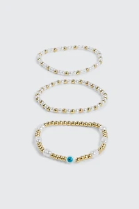 Lot de 3 bracelets en perles avec mauvais oeil