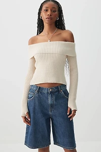 Ardene Off Shoulder Sweater in Beige | Size XL | 100% Cotton