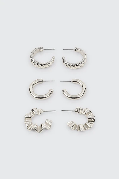 Ardene 3-Pack of Textured Hoops in Silver | Stainless Steel