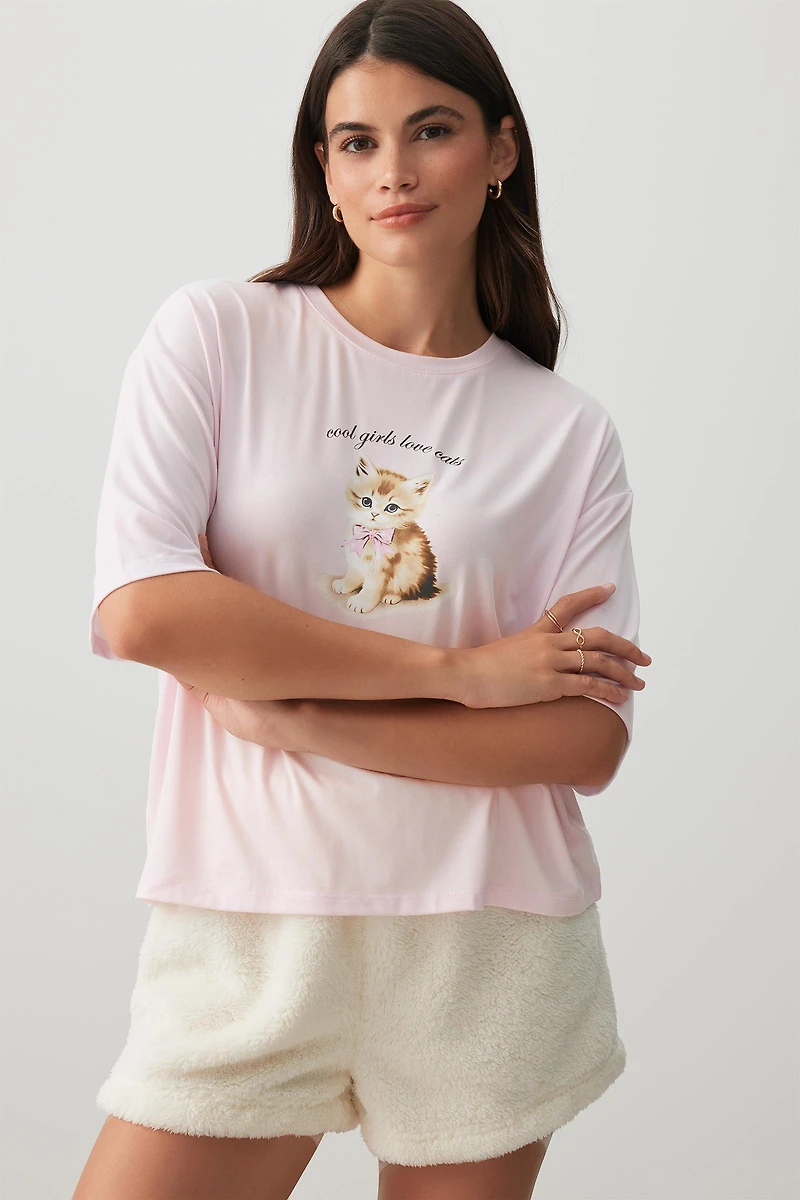 Ardene HUSHKNIT PJ Top in Light Pink | Size | Polyester/Elastane | Eco-Conscious