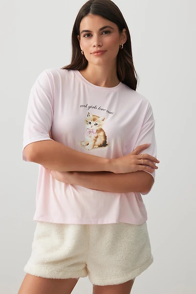 Ardene HUSHKNIT PJ Top in Light Pink | Size | Polyester/Elastane | Eco-Conscious
