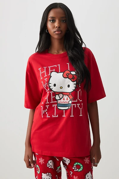 Ardene Oversized Hello Kitty T-Shirt in Red | Size | 100% Cotton
