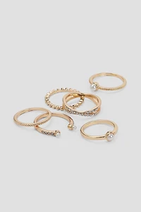 Ardene 6-Pack of Pearl & Stone Rings in Gold | Size Small