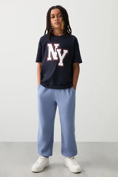 Ardene Kids Solid Sweatpants in Medium Blue | Size | Polyester/Cotton | Fleece-Lined