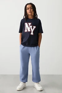 Ardene Kids Solid Sweatpants in Medium Blue | Size | Polyester/Cotton | Fleece-Lined