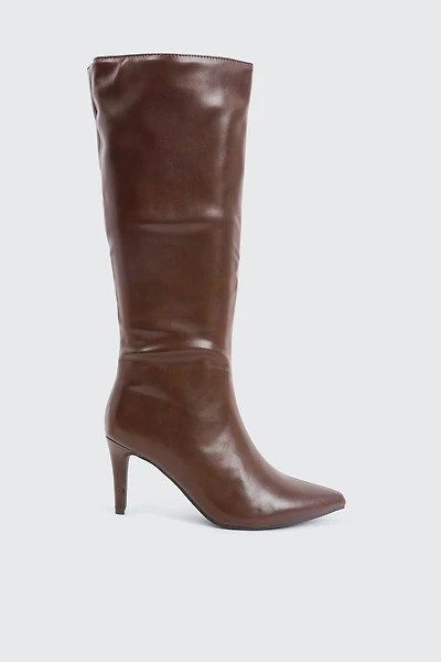 Ardene Tall Stilleto Boots in Brown | Size | Faux Leather/Faux Suede