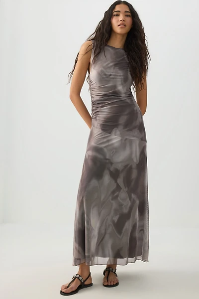 Ardene High Neck Mesh Flowy Dress in Grey | Size | Polyester/Elastane/Viscose