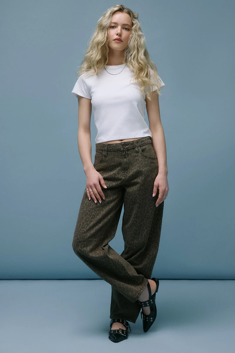 Ardene The Indie High Rise Barrel Jean in Brown | Size | 100% Cotton