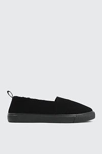 Ardene Sherpa Lined Slip On Sneakers in Black | Size | Faux Suede