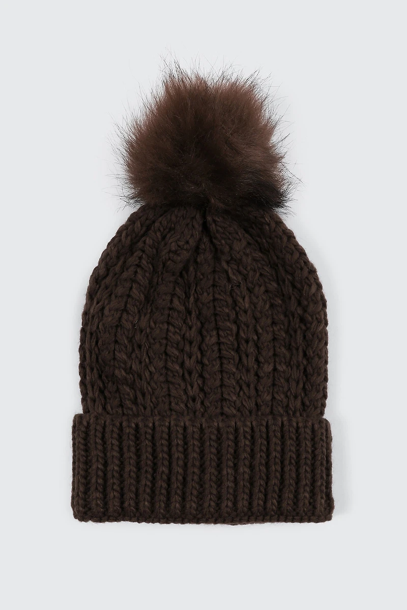 Ardene Beanie with Pompom in Brown | 100% Acrylic