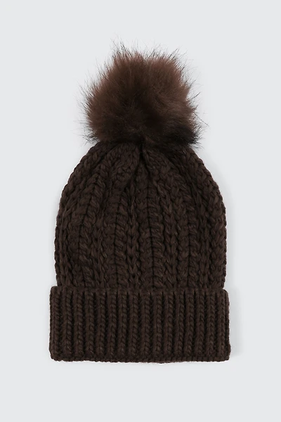Ardene Beanie with Pompom in Brown | 100% Acrylic