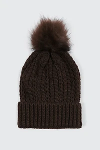 Ardene Beanie with Pompom in Brown | 100% Acrylic