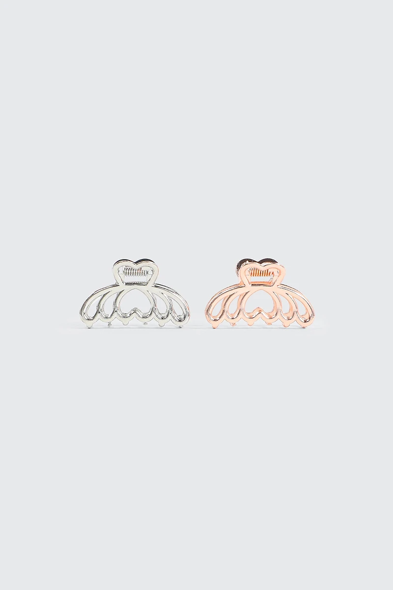 Ardene 2-Pack Heart Cutout Hair Claw in Silver