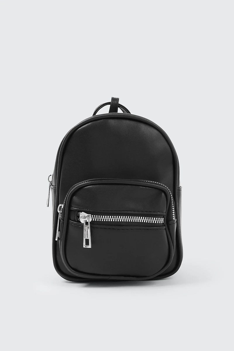 Ardene Small Faux Leather Backpack in Black | 100% Recycled Polyester/Faux Leather | Eco-Conscious