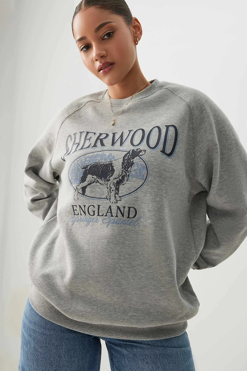 Ardene Destination Crew Neck Sweatshirt in Grey | Size | Polyester/Cotton | Fleece-Lined