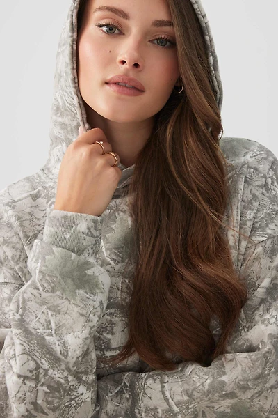 Ardene Camouflage Hoodie in Grey | Size Small | Polyester/Cotton | Fleece-Lined