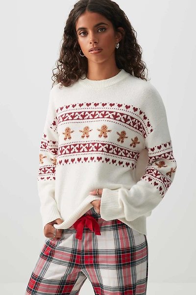 Ardene Gingerbread Man Sweater in White | Size | Polyester/Elastane