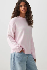 Ardene Fair Isle Bow Sweater in Light Pink | Size | Polyester/Elastane