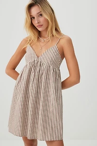Robe courte style nuisette à col V rayée