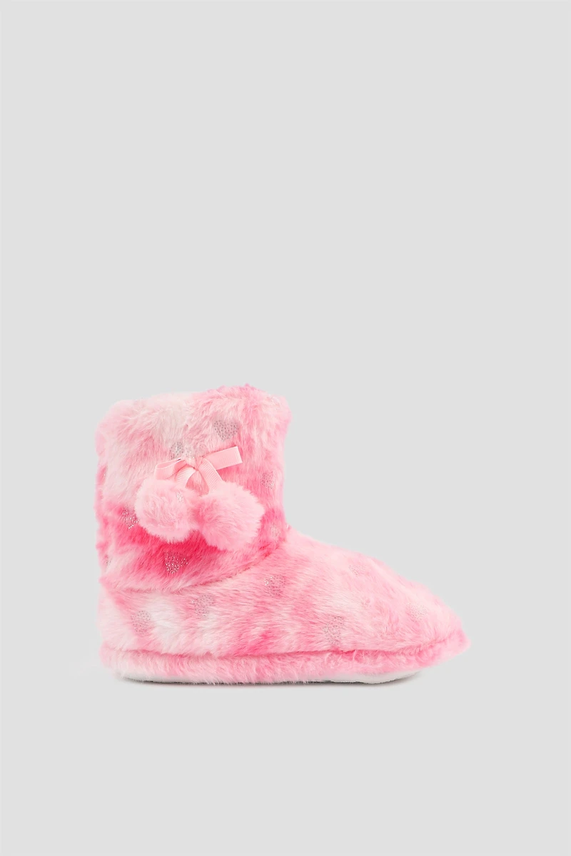 Ardene Kids Bootie Slippers with Pompoms in Light Pink | Size