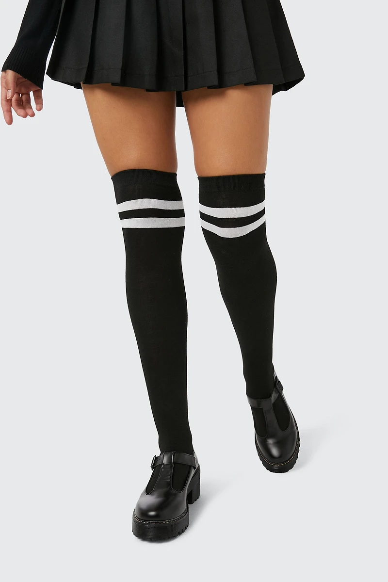 Ardene Striped Over-the-Knee Socks in | Polyester/Spandex