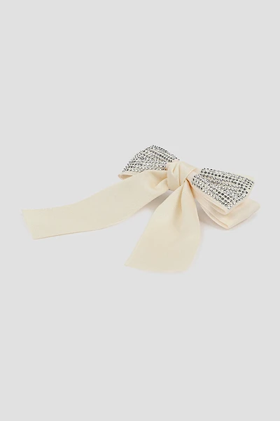 Ardene Embellished Bow Barrette in Beige