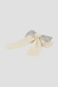 Ardene Embellished Bow Barrette in Beige