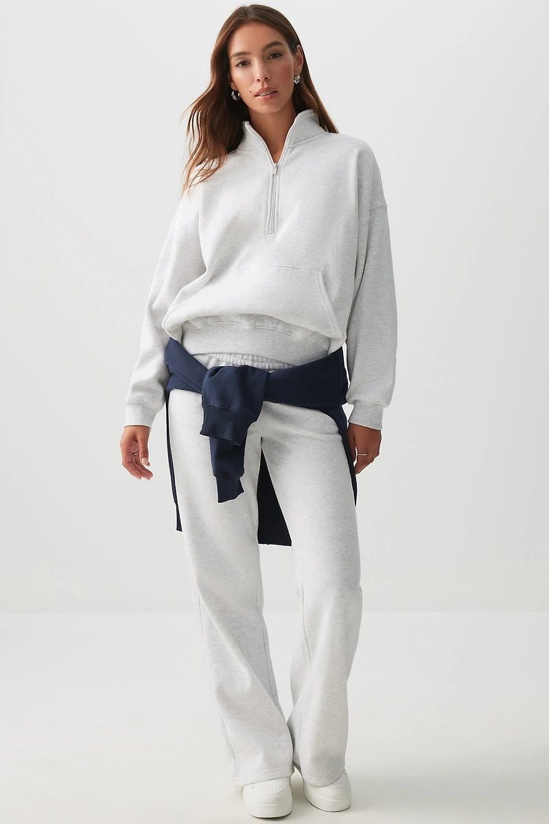 Ardene MADESOFT Fleece Oversized Half Zip Sweatshirt in Mushroom | Size Large | Polyester/Cotton | Eco-Conscious