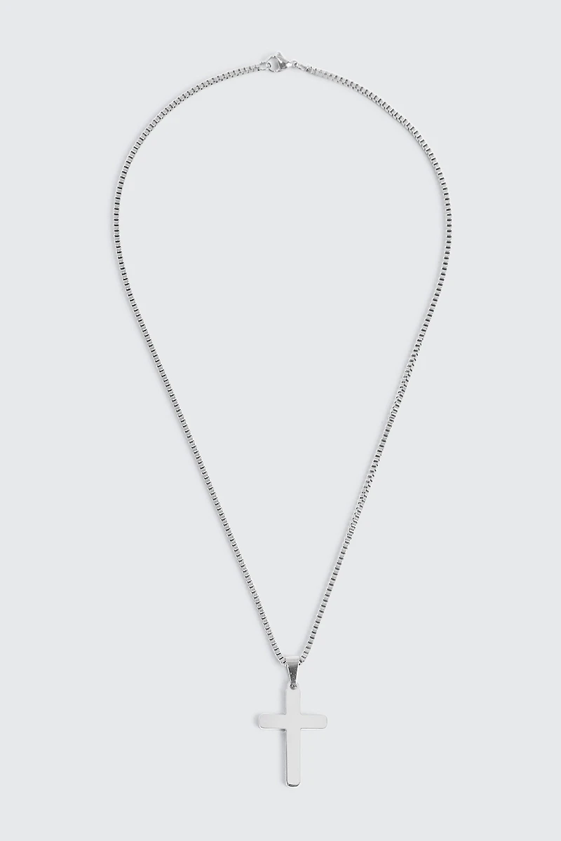 Ardene Man Stainless Steel Cross Pendant Chain Necklace For Men in Silver