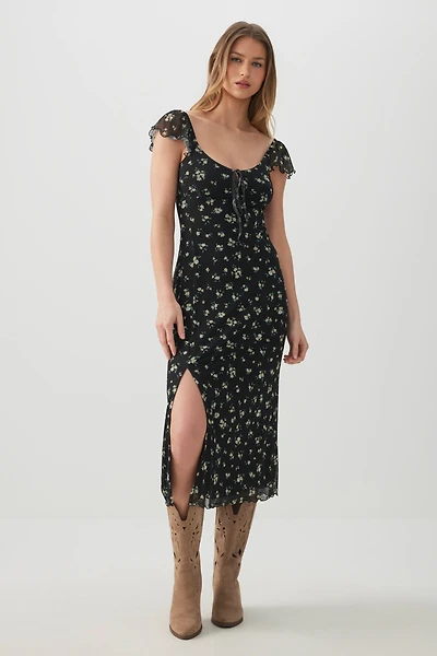 Robe midi à fente en maille filet