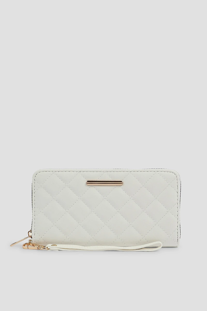 Ardene Quilted Accordion Wallet in White | 100% Recycled Polyester/Faux Leather | Eco-Conscious