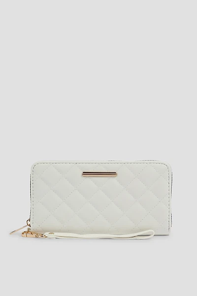 Ardene Quilted Accordion Wallet in White | 100% Recycled Polyester/Faux Leather | Eco-Conscious