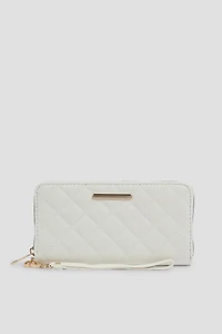 Ardene Quilted Accordion Wallet in White | 100% Recycled Polyester/Faux Leather | Eco-Conscious