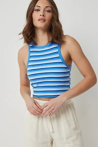 Ardene Crop Tank with Built-In Bra in Medium Blue | Size | Cotton/Elastane