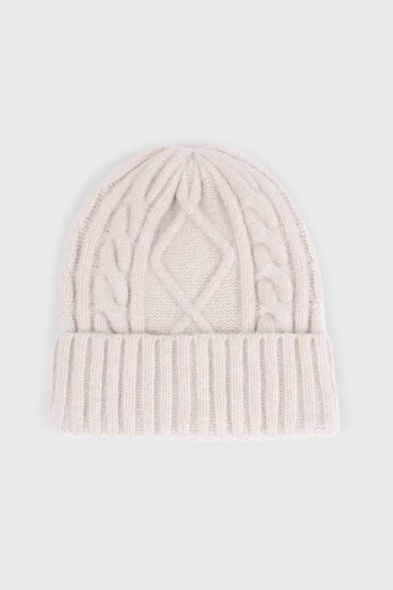 Ardene Cable Knit Beanie in Off-White | Nylon/Spandex