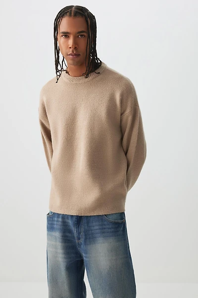Ardene Man Solid Crew Neck Sweater For Men in Beige | Size | Nylon/Spandex/Cotton