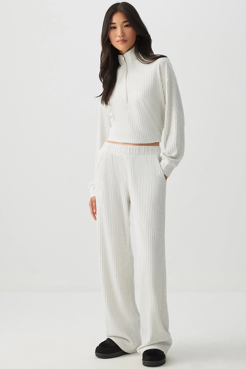Ardene Brushed Knit Wide Leg Pants in Light Grey | Size Small | Polyester/Rayon/Elastane