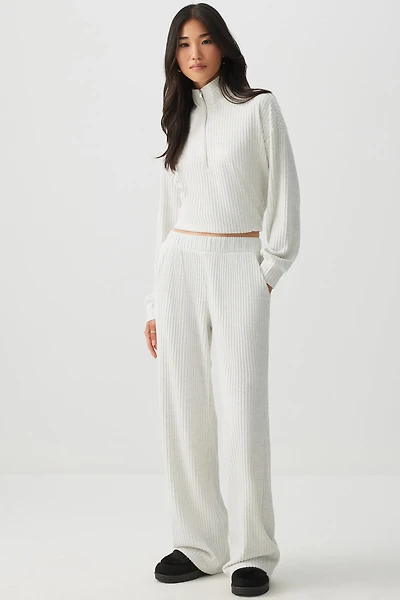 Ardene Brushed Knit Wide Leg Pants in Light Grey | Size Small | Polyester/Rayon/Elastane