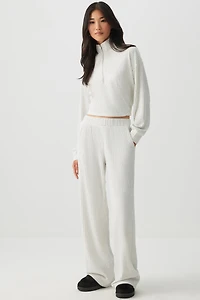 Ardene Brushed Knit Wide Leg Pants in Light Grey | Size Small | Polyester/Rayon/Elastane
