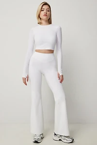Ardene V Waistband Flare Leggings in White | Size | Nylon/Spandex | Eco-Conscious