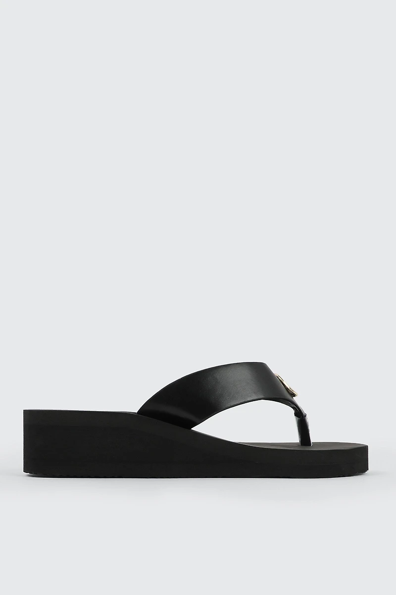 Ardene Wedge Flip-Flops with Metallic Detail Sandals in | Size | Faux Leather | Eco-Conscious