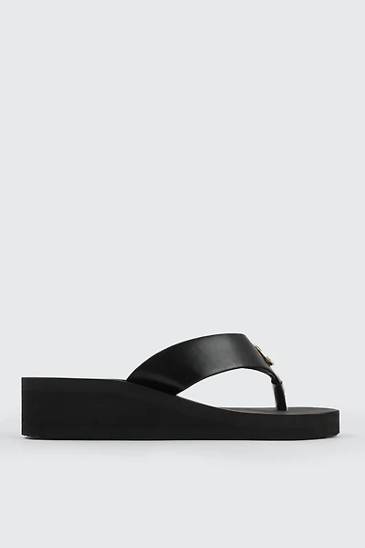Ardene Wedge Flip-Flops with Metallic Detail Sandals in | Size | Faux Leather | Eco-Conscious