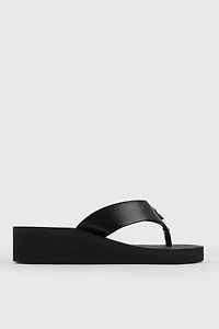 Ardene Wedge Flip-Flops with Metallic Detail Sandals in | Size | Faux Leather | Eco-Conscious