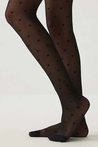 Ardene Small Heart Tights in Black | Size Small | Spandex/Polyamide
