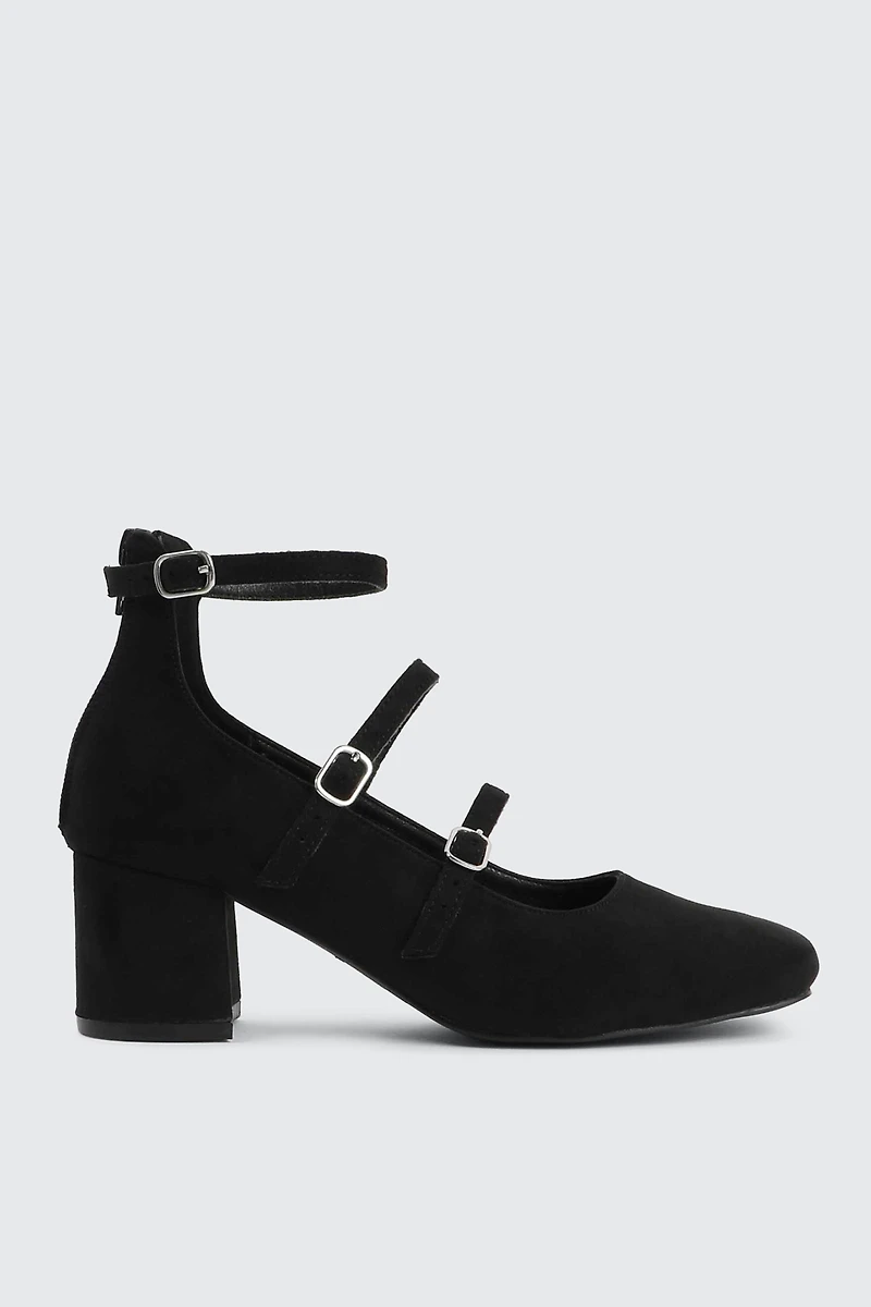 Ardene Triple Strap Mary Janes in Black | Size | Faux Suede | Eco-Conscious
