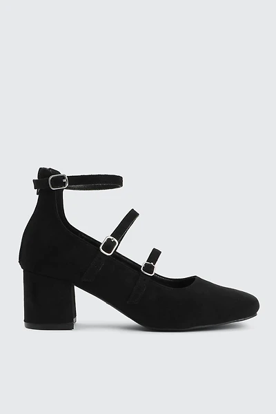 Ardene Triple Strap Mary Janes in Black | Size | Faux Suede | Eco-Conscious
