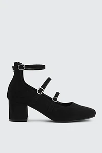 Ardene Triple Strap Mary Janes in Black | Size | Faux Suede | Eco-Conscious