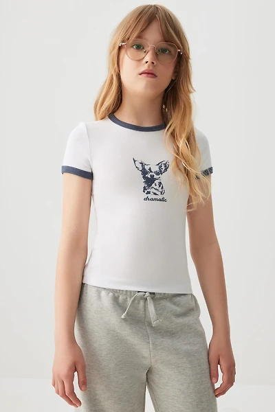 Ardene Kids Graphic Ringer T-Shirt in White | Size | Cotton/Elastane