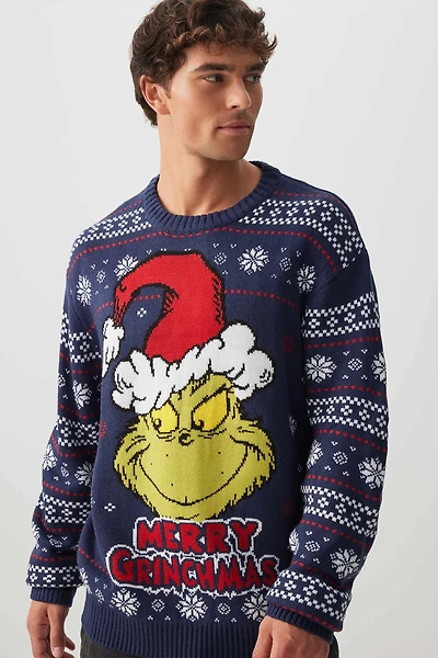 Ardene Kids The Grinch Ugly Christmas Sweater in Dark Blue | Size | 100% Acrylic